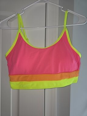 Popvil- Neon Pink & Yellow Colorblock High Waisted Bikini- Size XL